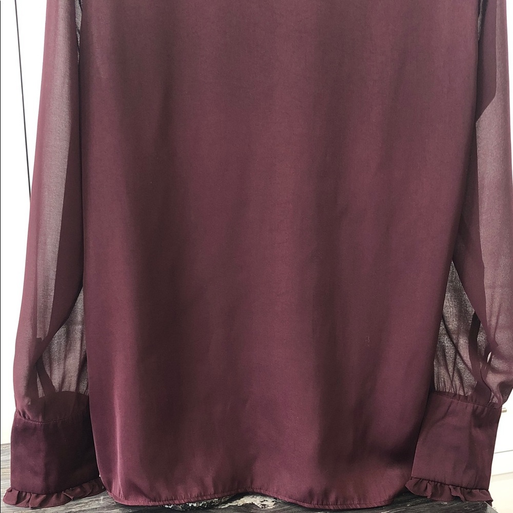 Point Zero Ruffle-Neck Long Sleeve Blouse – Women’s Medium – Rich Burgundy - Picture 8 of 13